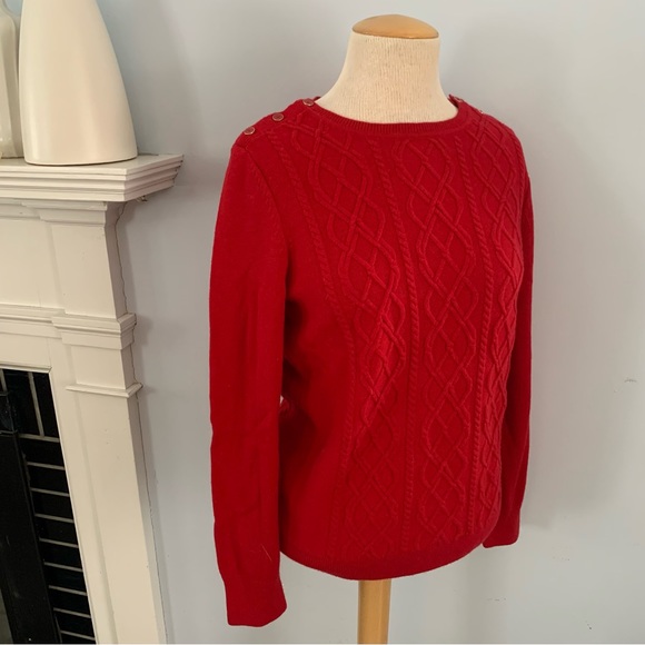 Talbots red cable knit sweater with crewneck & button shoulder Size M ❤️ - Picture 6 of 12